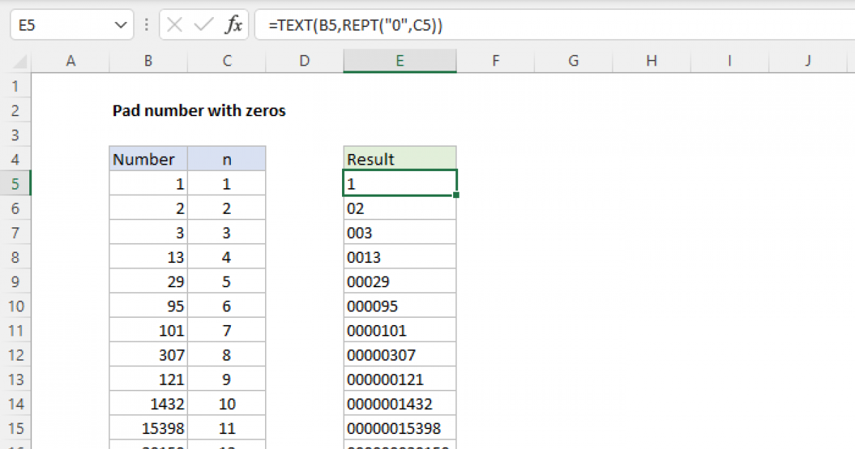 Pad A Number With Zeros - Excel Formula | Exceljet